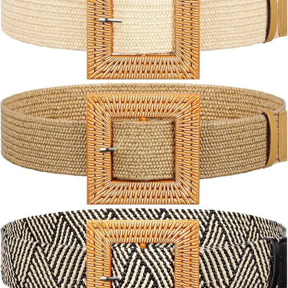 3 Pcs Straw Woven Belts Elastic Raffia Belts for Women 2025 Rattan Buckle Waist main image 6